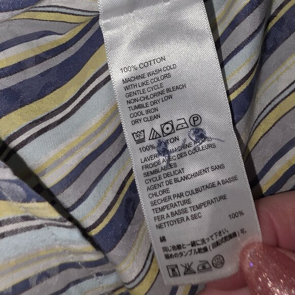 TOMMY BAHAMA MENS SIZE L BLUE, YELLOW AND WHITE JAQUARD PRINT LONG SLEEVE SHIRT. - Picture 8 of 14